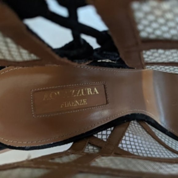 Aquazzura Oui Baby Mesh Peep-Toe Sandals Heels - Picture 5 of 13
